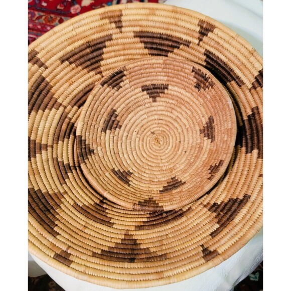 VTG Botswana Coiled Basket Bowl Set 2"Flight of the Swallows" Pattern hand woven - Picture 3 of 16